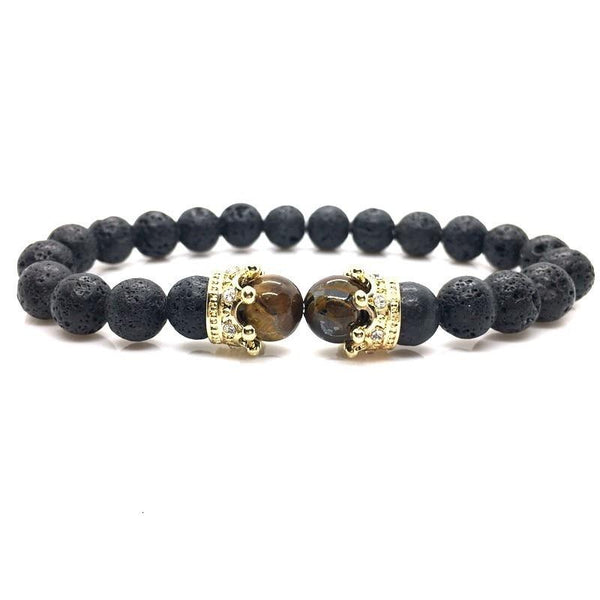 Luxury Fashion AAA LAVA Stone Bead CZ Crown Charm Bracelet for Men - SolaceConnect.com