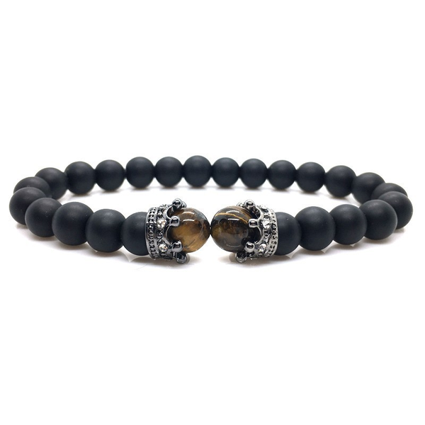 Luxury Fashion AAA LAVA Stone Bead CZ Crown Charm Bracelet for Men - SolaceConnect.com