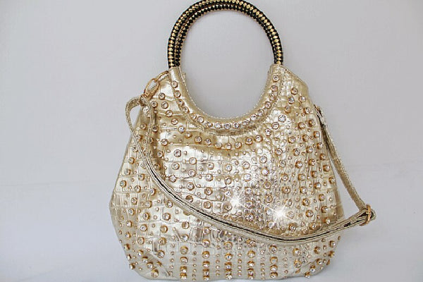 Luxury Fashion Diamond Women Genuine Leather Shoulder Slung White Rhinestone Messenger Crossbody Handbag  -  GeraldBlack.com