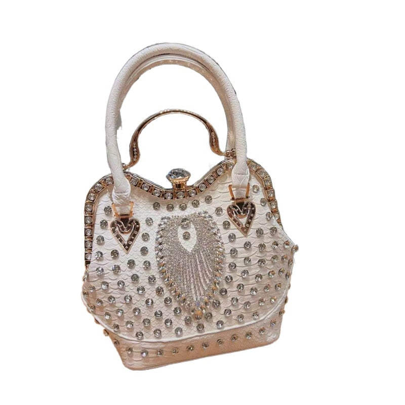 Luxury Fashion Diamonds Leather Women Small Crossbody Niche Party Evening Shoulder Bags Bucket Handbag  -  GeraldBlack.com