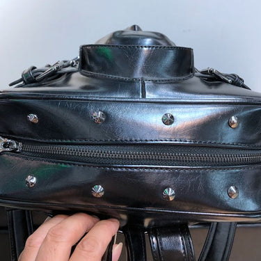 Luxury Fashion Genuine Leather Men Backpack Laptop Bag Black Skull Rivet Travel Backpacks Large  -  GeraldBlack.com