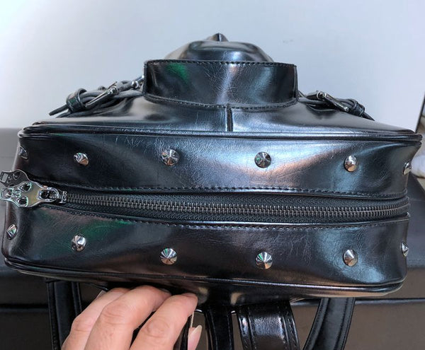 Luxury Fashion Genuine Leather Men Backpack Laptop Bag Black Skull Rivet Travel Backpacks Large  -  GeraldBlack.com