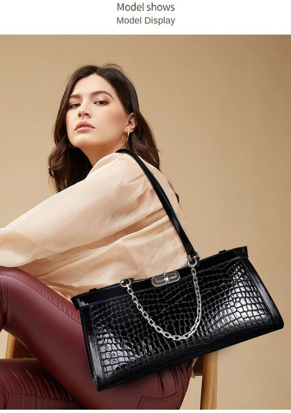 Luxury Fashion Genuine Leather Women Designer Handbags Crocodile Pattern Tote Bag Shoulder Underarm Handbag  -  GeraldBlack.com