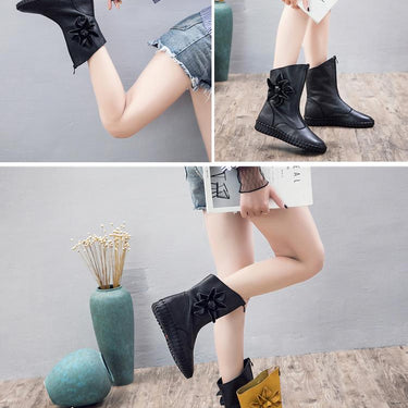 Luxury Fashion Handmade Flowers Designer Women's Flat Snow Boots - SolaceConnect.com