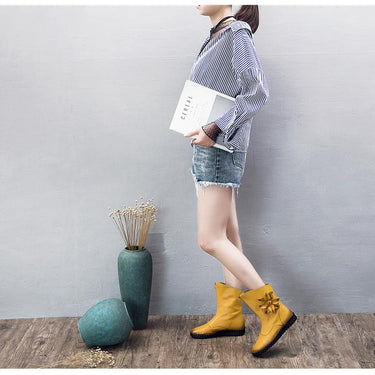 Luxury Fashion Handmade Flowers Designer Women's Flat Snow Boots  -  GeraldBlack.com