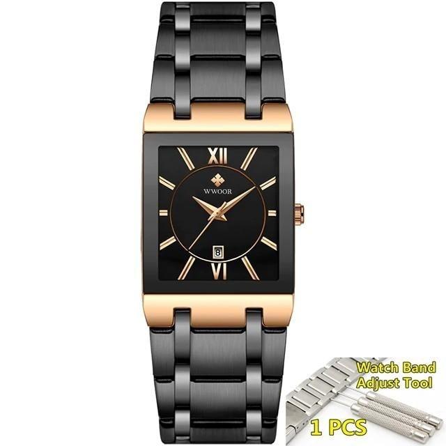 Luxury Fashion Men's Gold Black Square Waterproof Quartz Watches - SolaceConnect.com