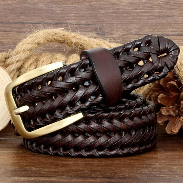 Luxury Fashion Men's Second Layer Genuine Leather Strap Braided Belt - SolaceConnect.com