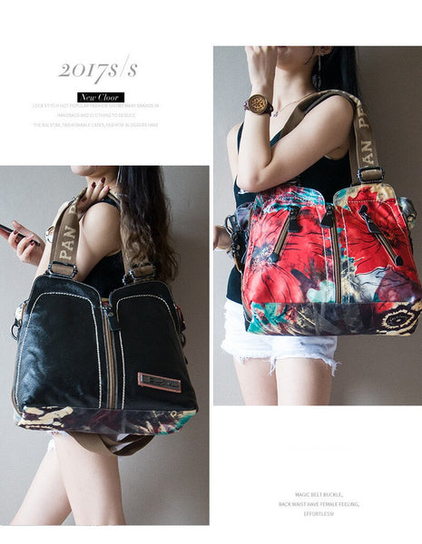 Luxury Fashion Women Crossbody Printing Shoulder Canvas Portable Slung Genuine Leather Big Handbag  -  GeraldBlack.com