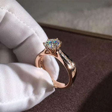 Luxury Female Cute Silver Rose Gold Color Crystal Solitaire Wedding Ring - SolaceConnect.com