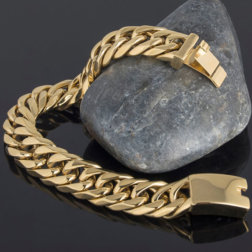 Luxury Gold Plated Chunky Link Chain Man Bracelet Miami Cuban Curb Chain Indian Jewellery Gifts  -  GeraldBlack.com