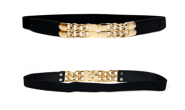 Luxury Golden Chain Belts for Women Belt for Dress Thin Elastic Waistband Designer Elegant Wedding  -  GeraldBlack.com