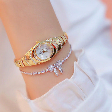 Luxury Hip Hop Women's Rose Gold Silver Quartz Bracelet Wristwatch  -  GeraldBlack.com