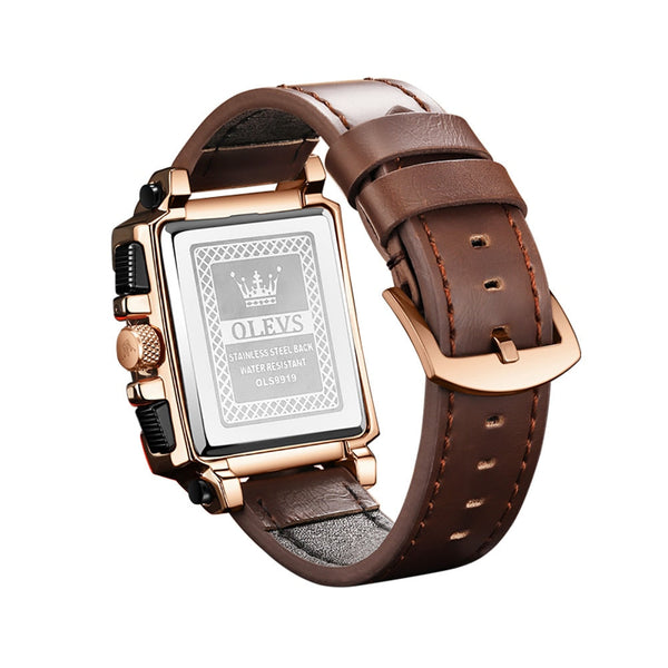 Luxury Hollow Square Sport Leather Strap Waterproof Quartz Wristwatch for Men  -  GeraldBlack.com
