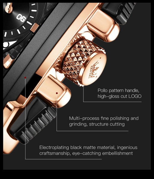 Luxury Hollow Square Sport Leather Strap Waterproof Quartz Wristwatch for Men  -  GeraldBlack.com