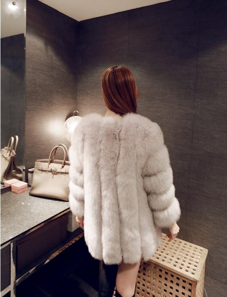 Luxury Long and High Furry Synthetic Fox Fur Winter Jacket for Women - SolaceConnect.com