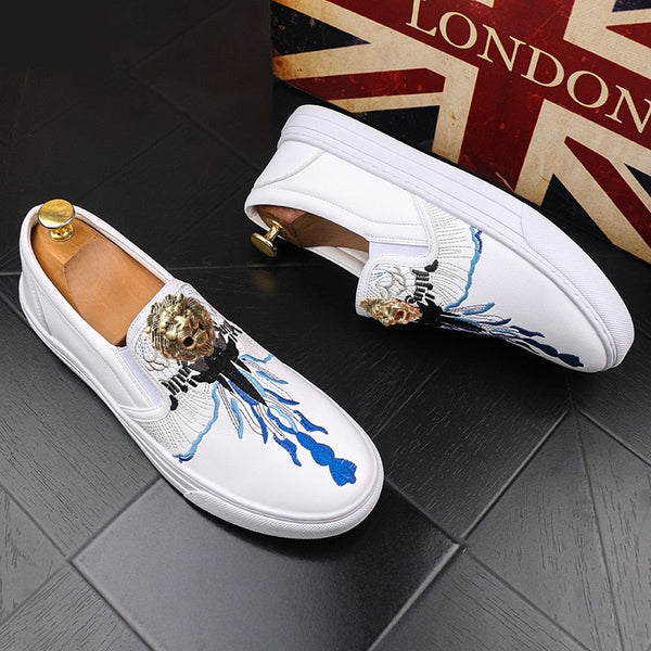 Luxury men's leisure board shoes one step embroidery flowers casual shoes  -  GeraldBlack.com