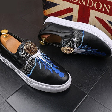 Luxury men's leisure board shoes one step embroidery flowers casual shoes  -  GeraldBlack.com