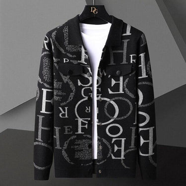 Luxury Men's Solid Letter Printed Button-up Cardigan Sweater Outwear - SolaceConnect.com