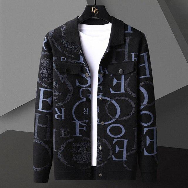 Luxury Men's Solid Letter Printed Button-up Cardigan Sweater Outwear - SolaceConnect.com