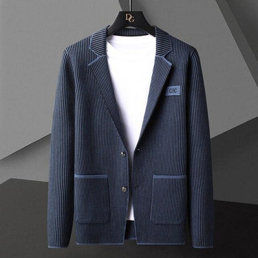Luxury Men's Striped Pocket Button-up Knitted Sweater Cardigan Blazer Jacket - SolaceConnect.com