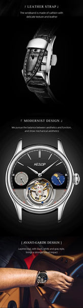 Luxury Men's Tourbillon Moonphase Mechanical Movement Wristwatch - SolaceConnect.com