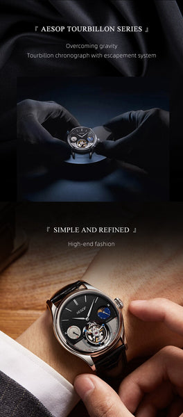 Luxury Men's Tourbillon Moonphase Mechanical Movement Wristwatch - SolaceConnect.com