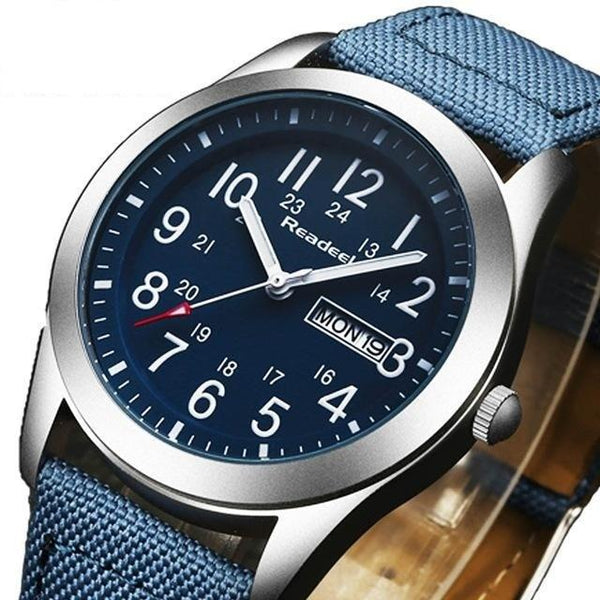 Luxury Military Quartz Analog Sports Watch with Leather Canvas Strap - SolaceConnect.com
