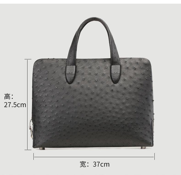 Luxury Ostrich Leather Men Briefcase Business Office Handbag Large Capacity Password Lock Computer Bag 45  -  GeraldBlack.com