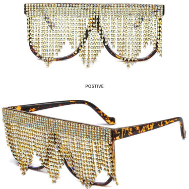 Luxury Oversized Tassel Diamond Handmake Eye Wear One Piece Designer Gafas Oculos Sunglasses  -  GeraldBlack.com