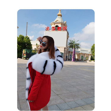 Luxury Real Fox Fur Collar Parkas Winter Jacket Women Female Clothing Coat with Fur Cuffs Thick  -  GeraldBlack.com