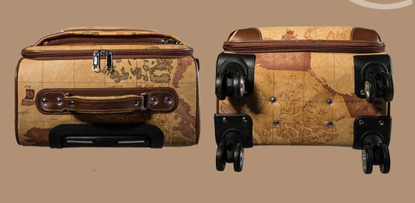 Luxury Retro map luggage series 20 24 inch PU Rolling Luggage Men women Spinner Business Travel  -  GeraldBlack.com