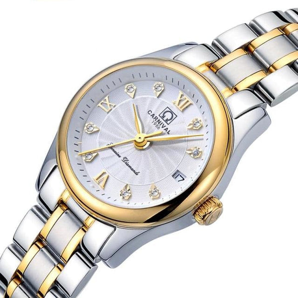 Luxury Rhinestone Steel Band Mechanical Watch with Automatic Date for Women  -  GeraldBlack.com