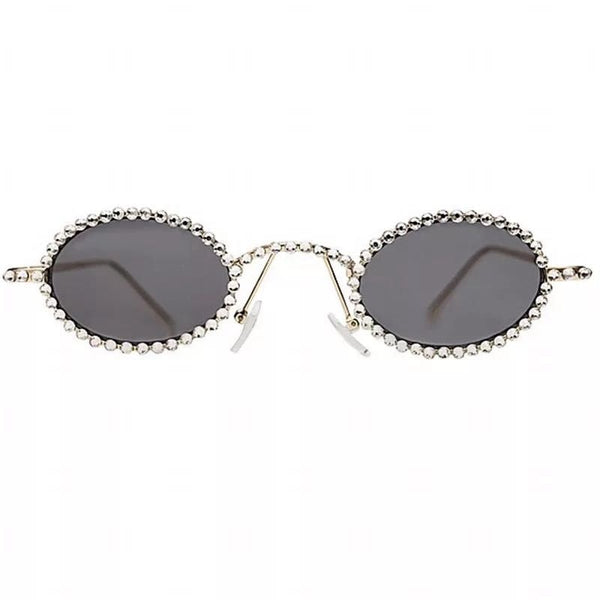Luxury Rhinestone Women Small Oval Bling Diamond Sun Glasses Fashion Shades Round  -  GeraldBlack.com