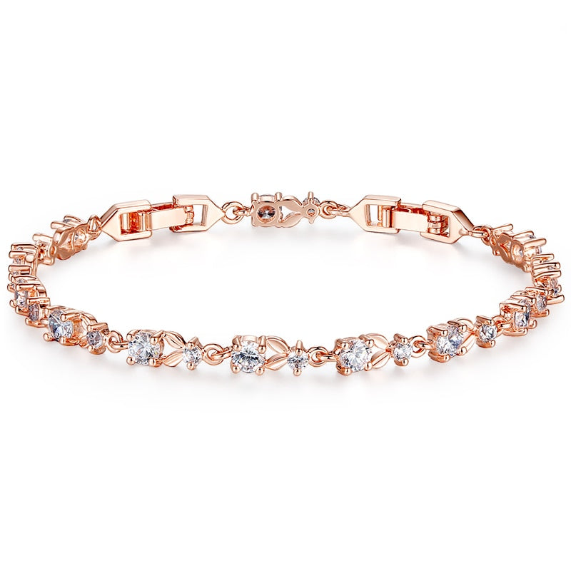 Luxury Rose Gold Color Chain Link Bracelet for Women Ladies Shining AAA Cubic Zircon Crystal Jewelry JIB013  -  GeraldBlack.com