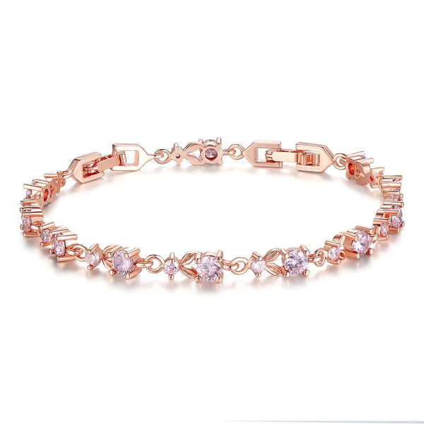 Luxury Rose Gold Color Chain Link Bracelet for Women Ladies Shining AAA Cubic Zircon Crystal Jewelry JIB013  -  GeraldBlack.com