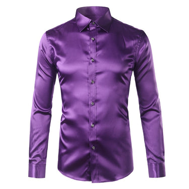 Luxury Shirt Men Silk Satin Smooth Mens Dress Shirts Casual Button Down Suit Shirts Party Ball Wedding M-XXXL  -  GeraldBlack.com