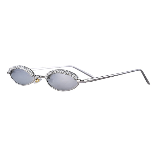Luxury  Small Cat Eye Women Crystal Diamond Glitter Oval Alloy Frame Sun Glasses  -  GeraldBlack.com
