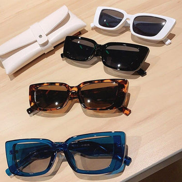 Luxury Women's Blue Gradient UV400 Rectangle Shades Small Cat Eye Sunglasses - SolaceConnect.com