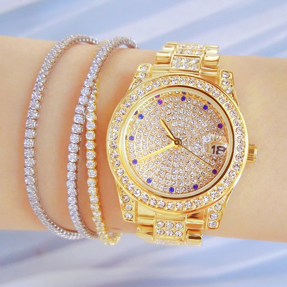 Luxury Women's Crystal Diamonds Decor Stainless Steel Dress Wristwatch  -  GeraldBlack.com