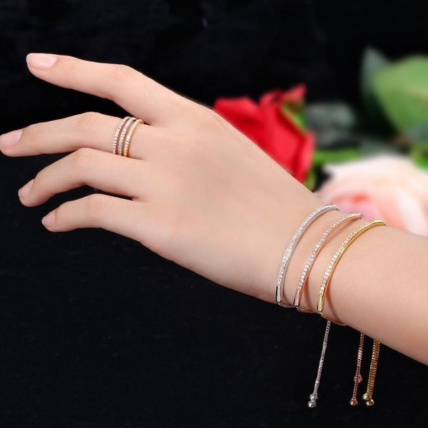 Luxury Women's CZ Rose Gold Captivate Adjustable Bar Slider Bracelet Bangle  -  GeraldBlack.com