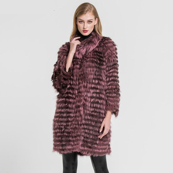 Luxury Women's Knitted Real Silver Fox Fur Long Winter Coats & Jackets  -  GeraldBlack.com