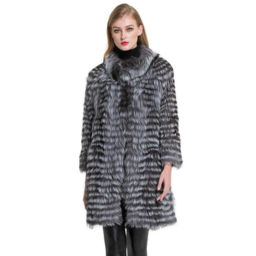 Luxury Women's Knitted Real Silver Fox Fur Long Winter Coats & Jackets  -  GeraldBlack.com