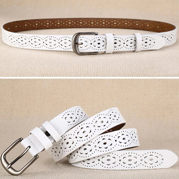 Luxury Women's without Drilling Hollow Genuine Leather Straps Wide Belt - SolaceConnect.com