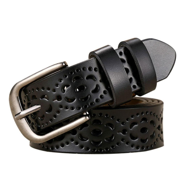 Luxury Women's without Drilling Hollow Genuine Leather Straps Wide Belt  -  GeraldBlack.com