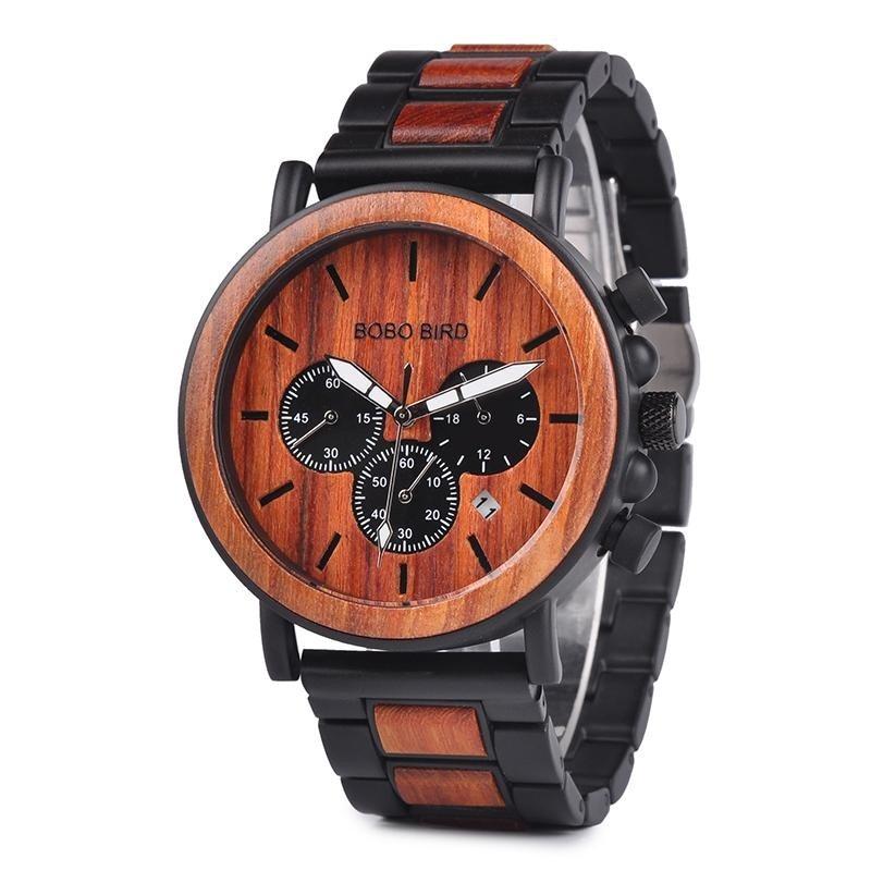 Luxury Wooden Men's Stylish Chronograph Military Quartz Watch  -  GeraldBlack.com