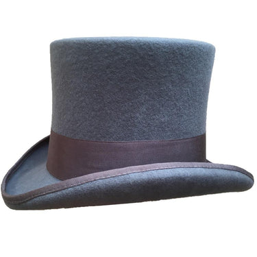 Mad Hatter Costume Victorian Steampunk Cylinder Gray Top Hat in Wool Felt - SolaceConnect.com