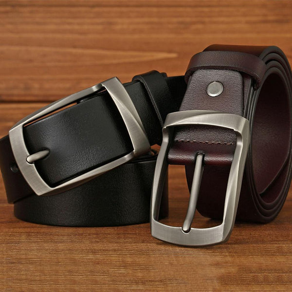 Male Anti-Scratch Alloy Wide Pin Buckle Metal Belt Cow Genuine Leather Belts for Men Adjustable - SolaceConnect.com