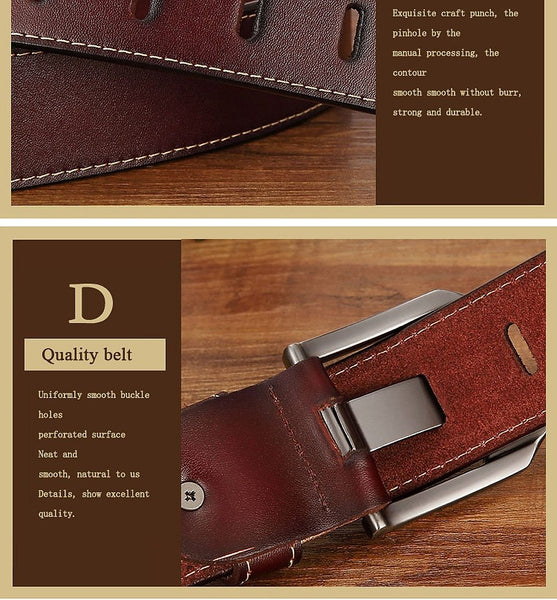 Male Genuine Cowskin Leather Strap Pin buckle Solid Designer Belts - SolaceConnect.com