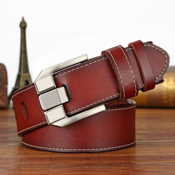 Male Genuine Cowskin Leather Strap Pin buckle Solid Designer Belts  -  GeraldBlack.com