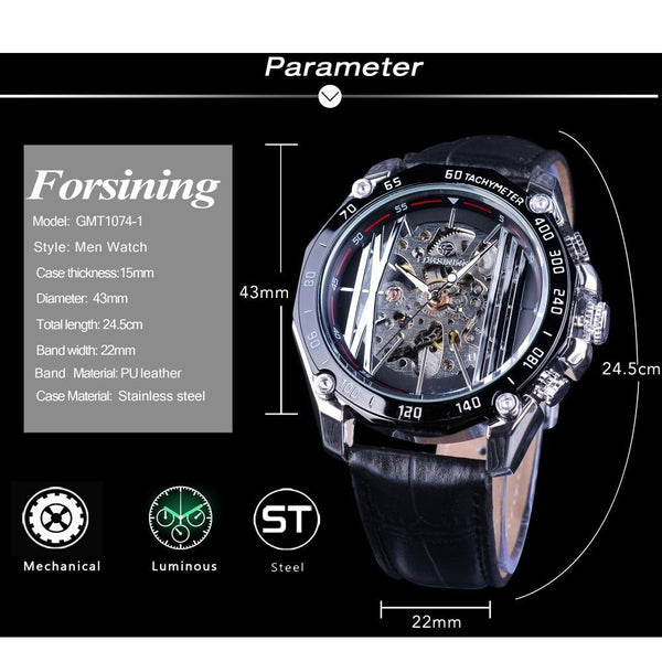 Mechanical Steampunk Men’s Sport Watch with Transparent Skeleton Dial ...